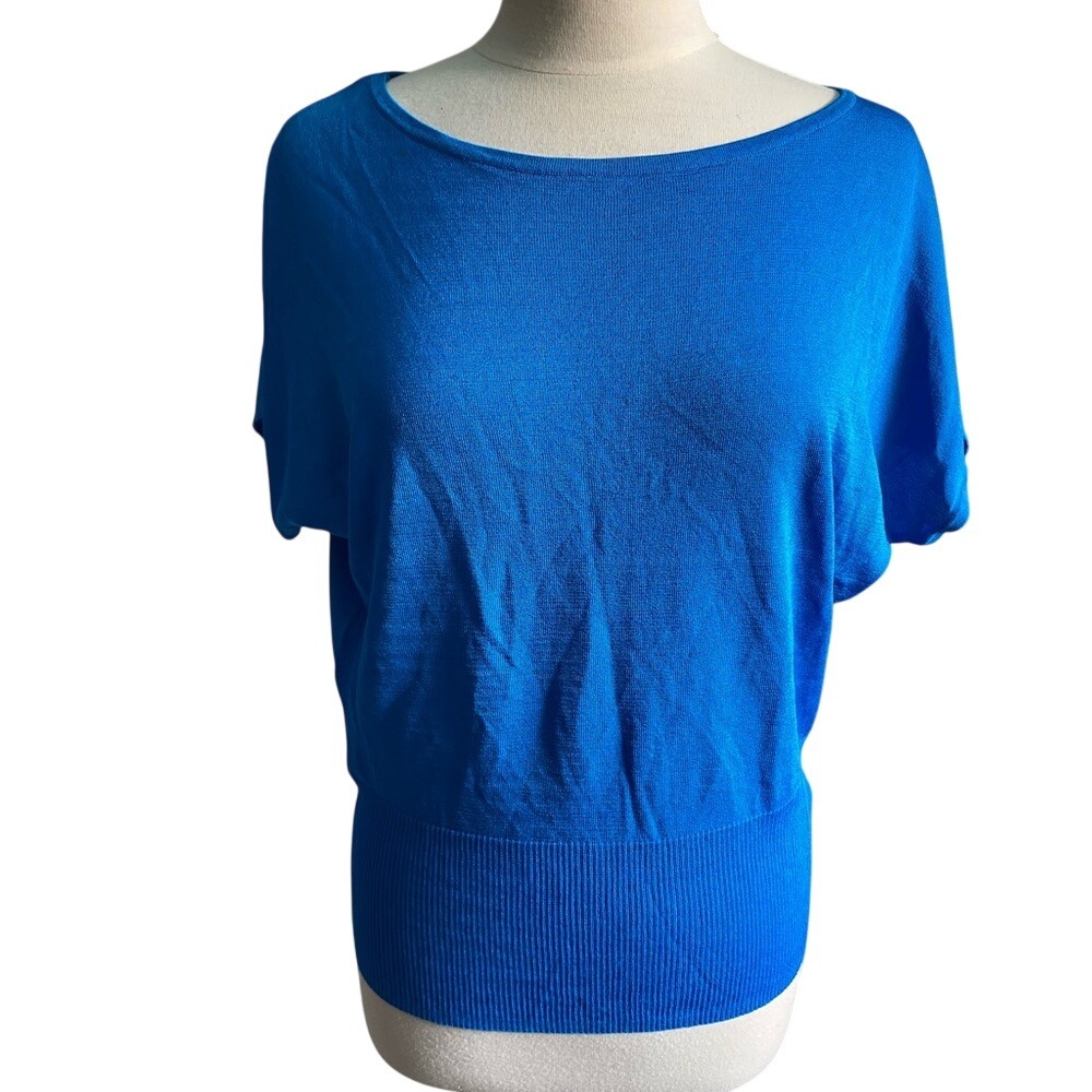 Calvin Klein Blue Mixed Media Ribbed Hem Blouse Top S